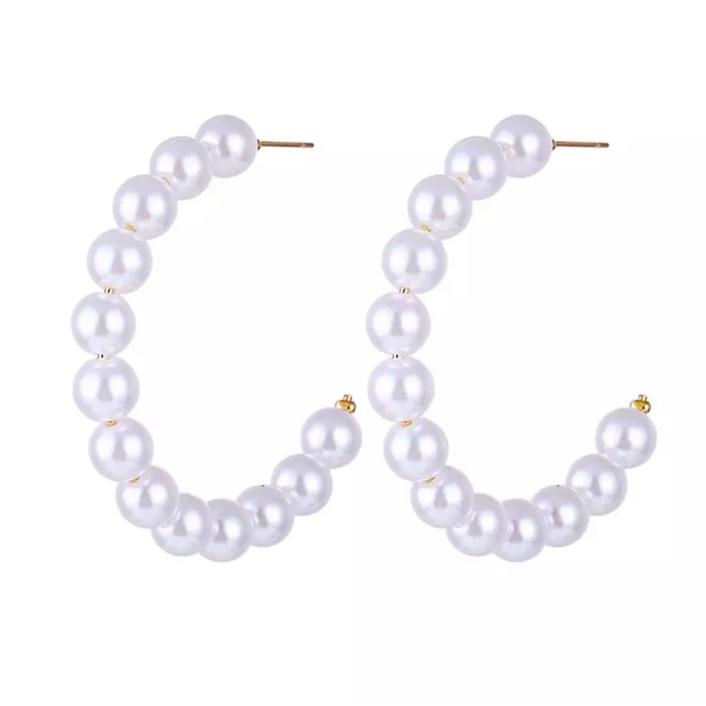 Faux Pearls Open Hoop Earrings